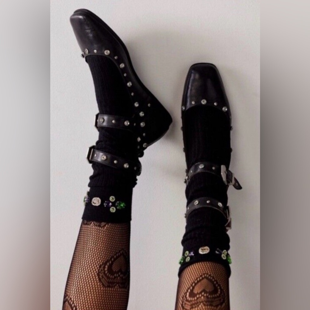 Free People Mystic Diamante Leather Flats Mary Janes Size 7.5